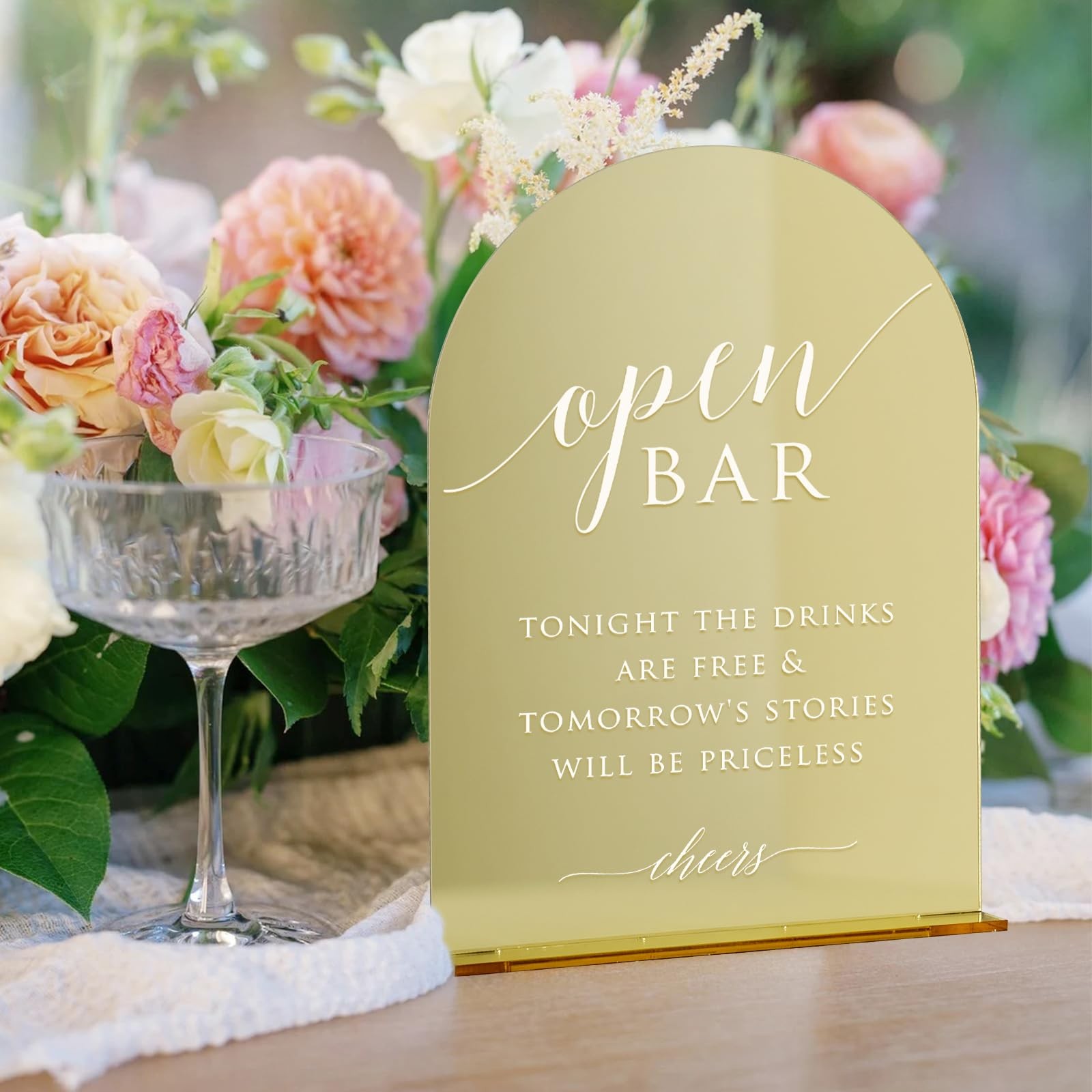 5 PCS Gold Mirror Arch Acrylic Sign Stand 8×10 Inch Blank Wedding Table Base