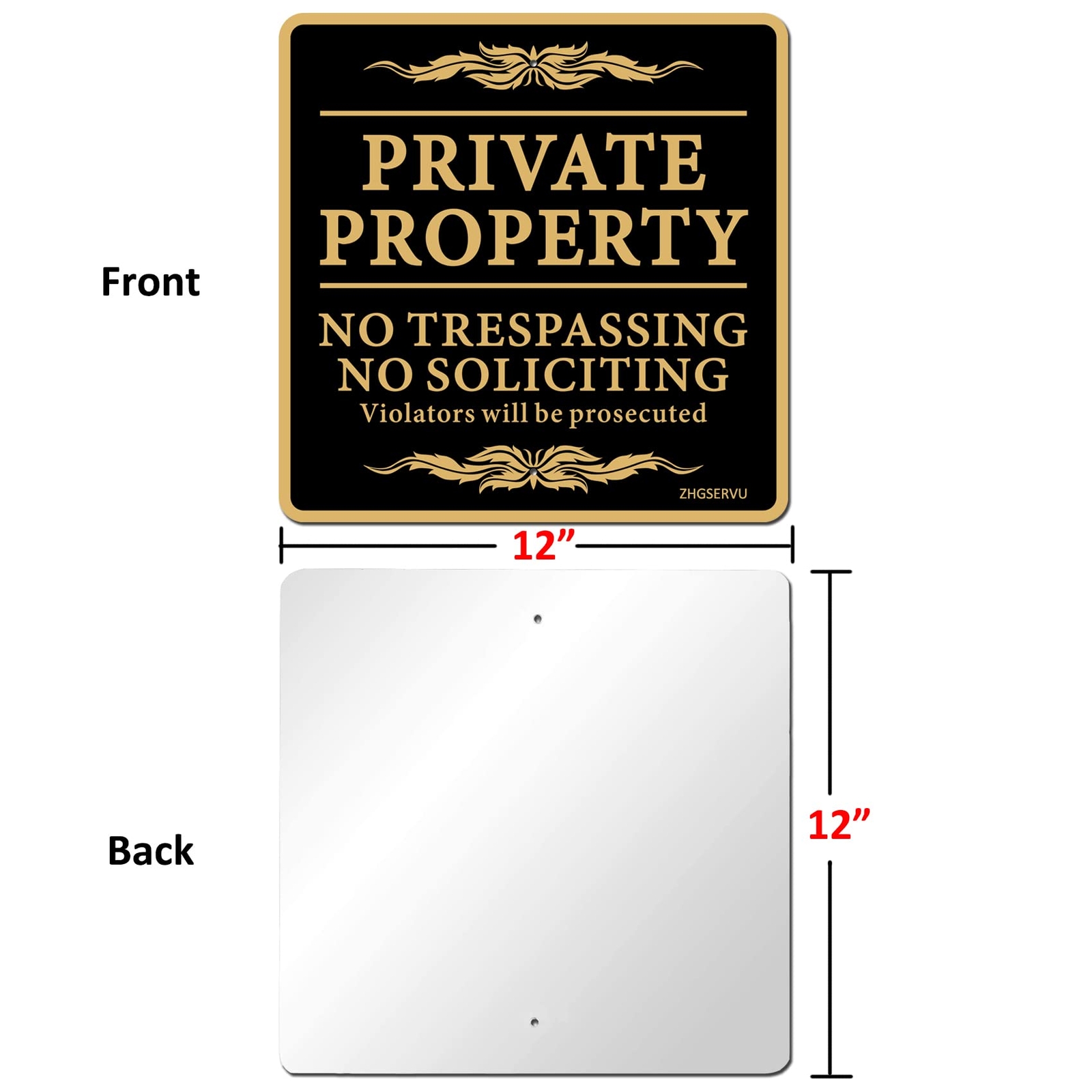 No Trespassing Signs Private Property No Soliciting Warning Sign 12” x 12”