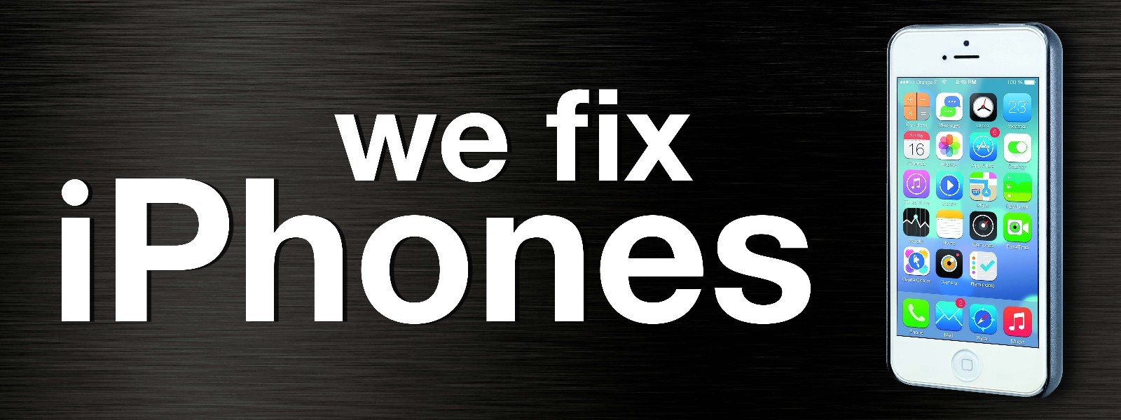 We Fix iPhones Banner 36″x96″ Free Shipping & Customization, Ready to Hang!
