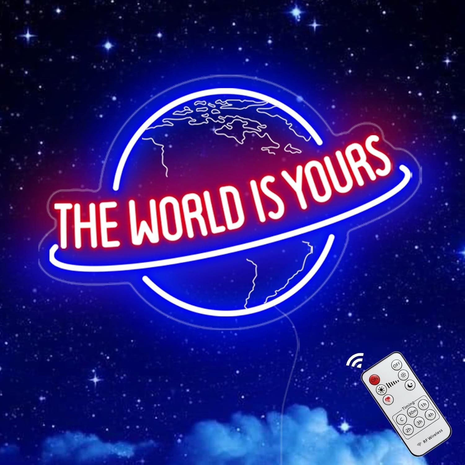 The World Is Yours Neon Sign, Remote Dimmer Planet LED Neon Light Lamp for Wall