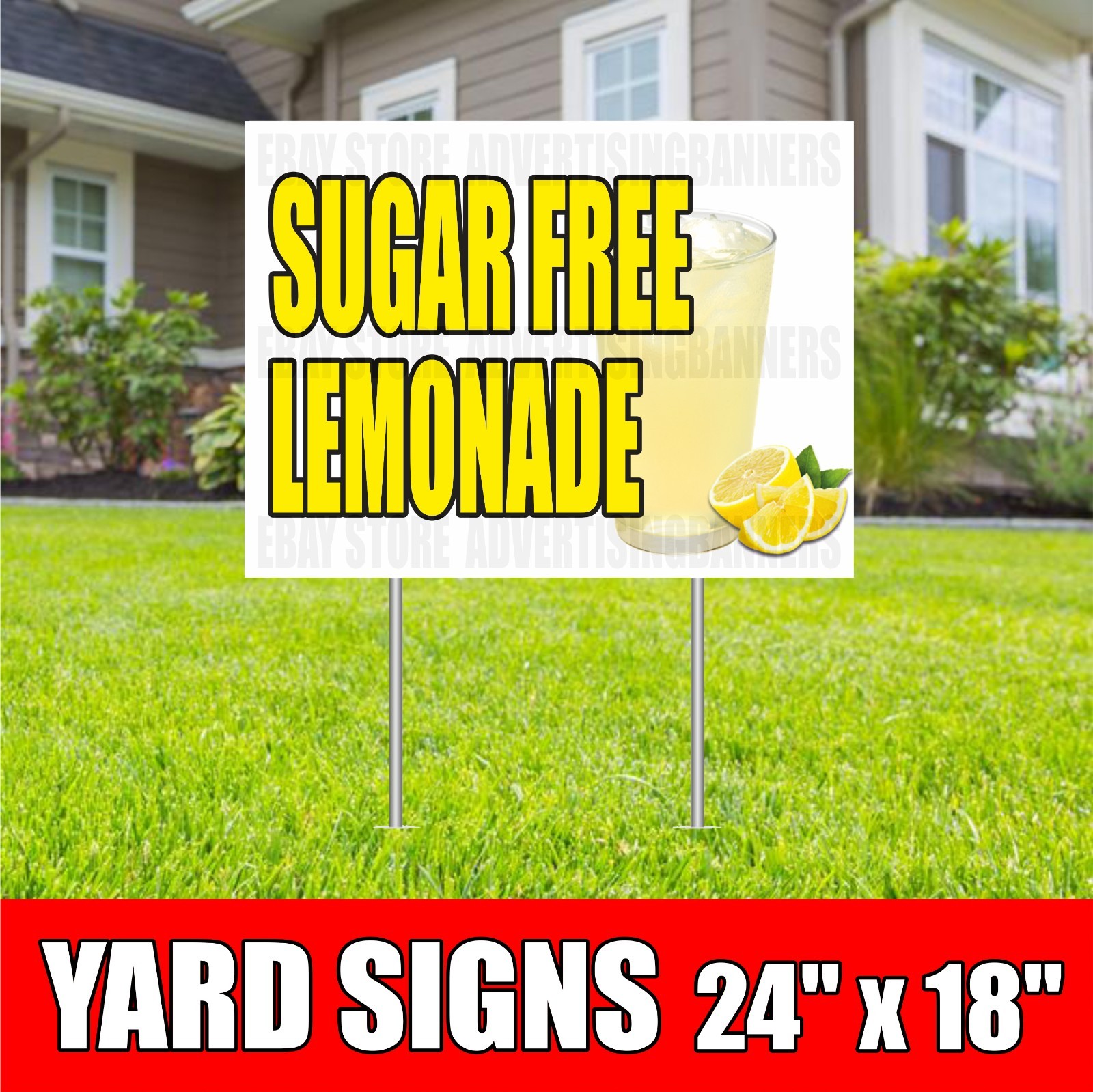 SUGAR FREE LEMONADE Yard Sign with H-Stakes ICE COLD Fresh Bar Fruit Diet Drinks