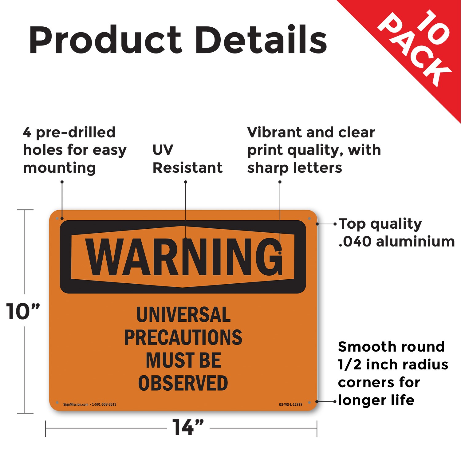 Universal Precautions Must Be Observed OSHA WARNING Sign Or Decal – 5 or 10 Pack