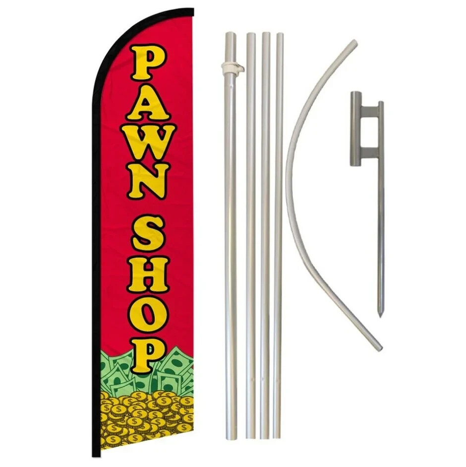 Pawn Shop Jewelry Store Gold Variation Windless Advertising Banner Flag Pole Kit