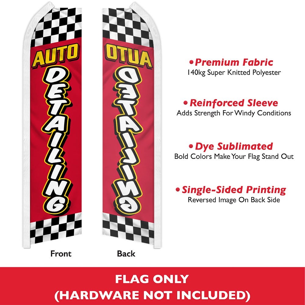 Auto Detailing Red Checkers Swooper Advertising Banner Flag for Auto Body Detail