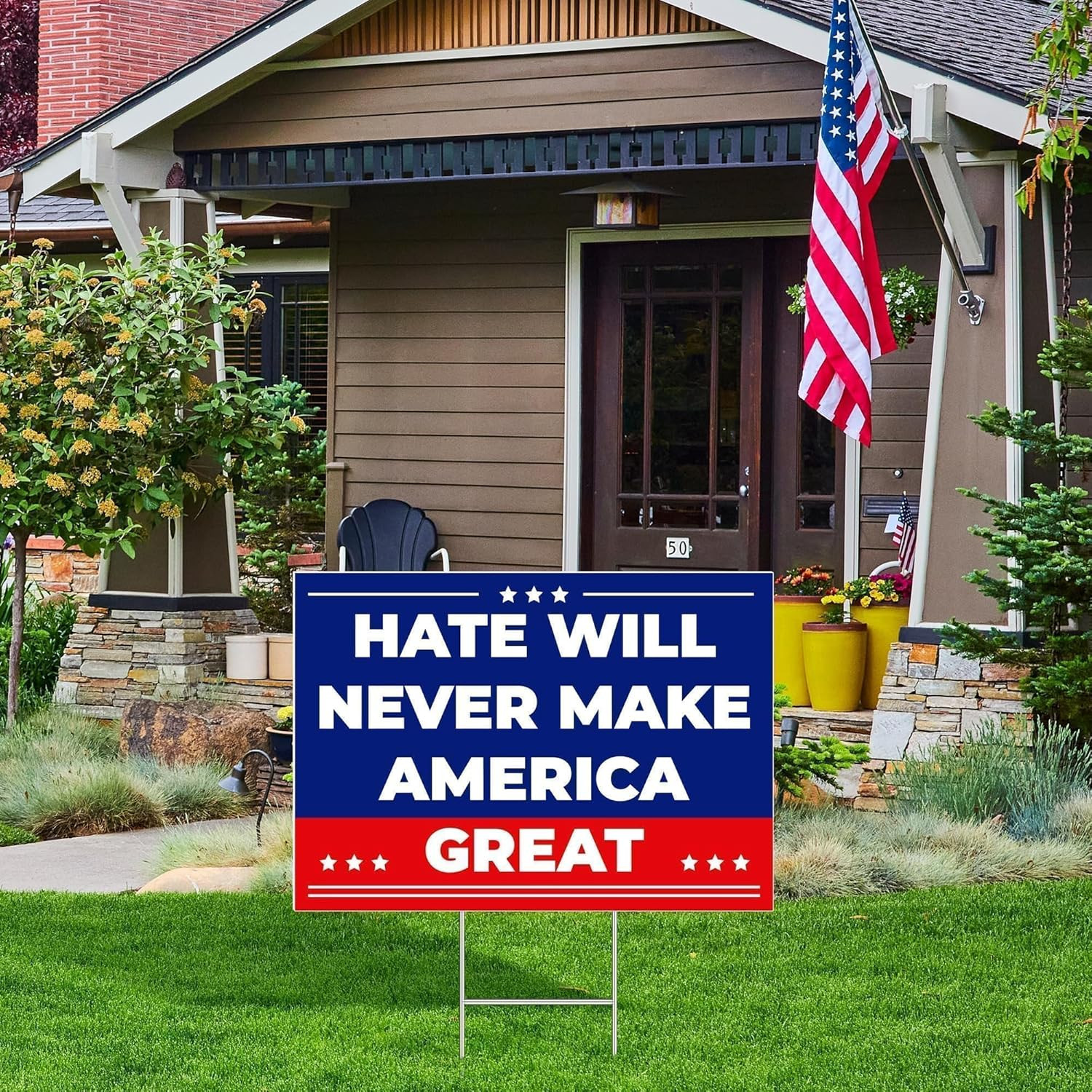 Anti-Trump Double-Sided Yard Sign with Metal Stake – Weatherproof Garden Decor