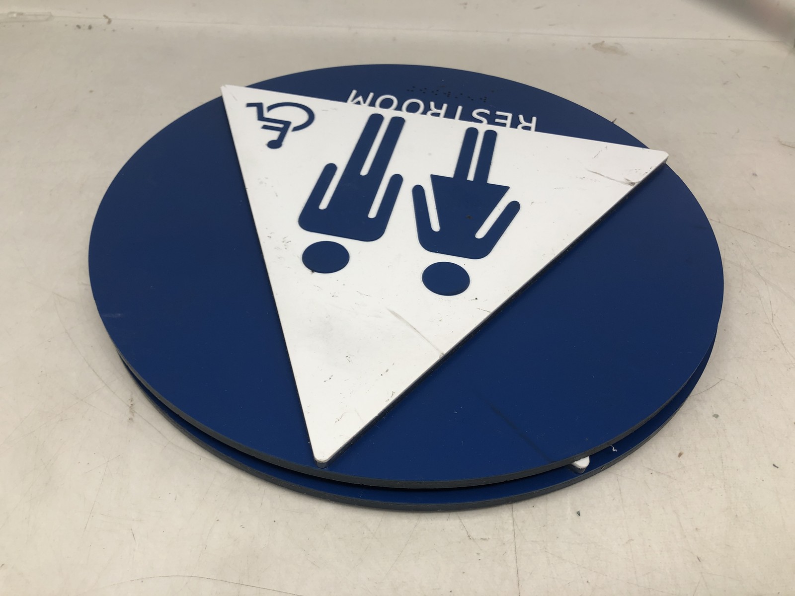 ADA Compliant Unisex Accessible Restroom Sign.Blue/White