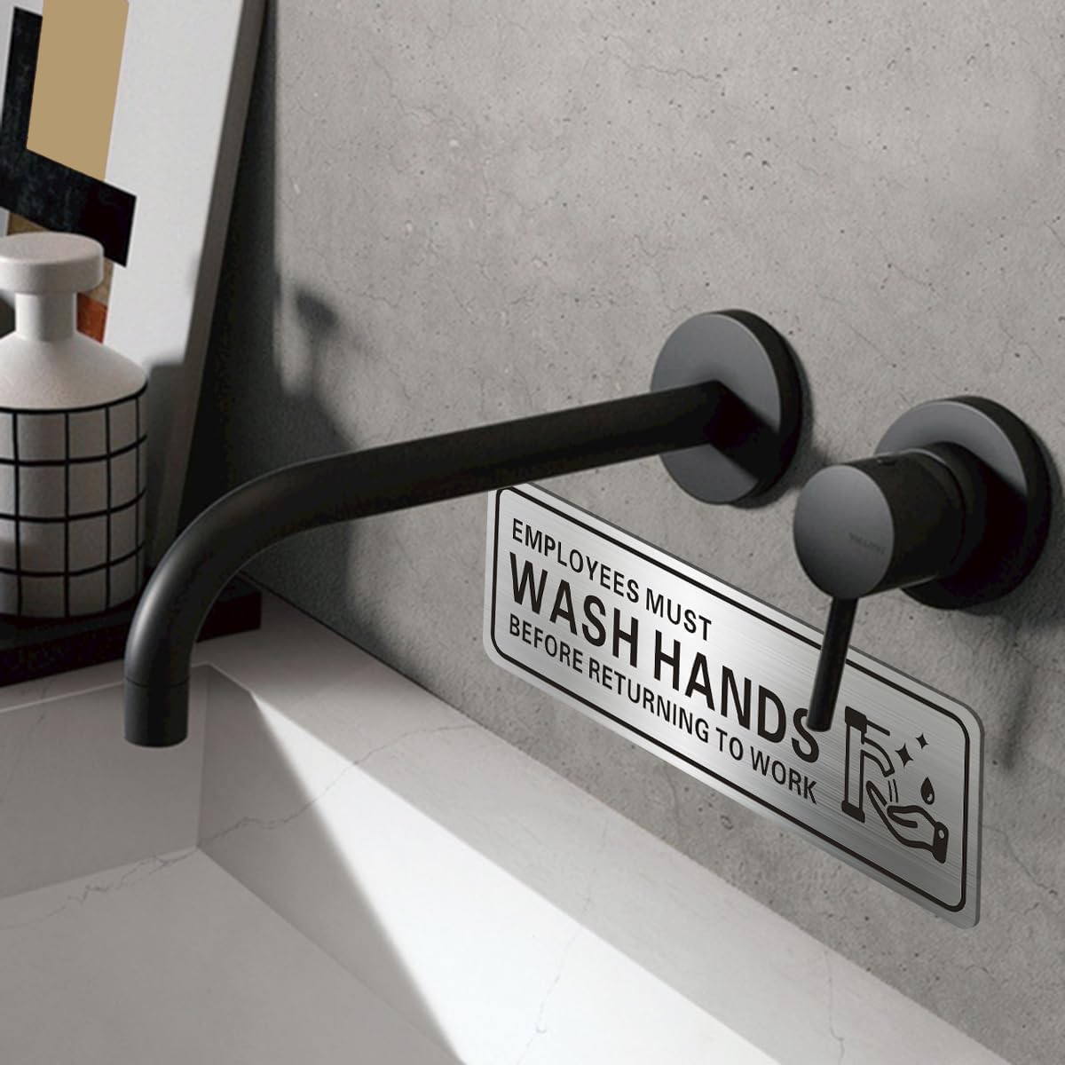 Metal Stainless Steel Employees Must Wash Hands Before Returning to Work Sign, W
