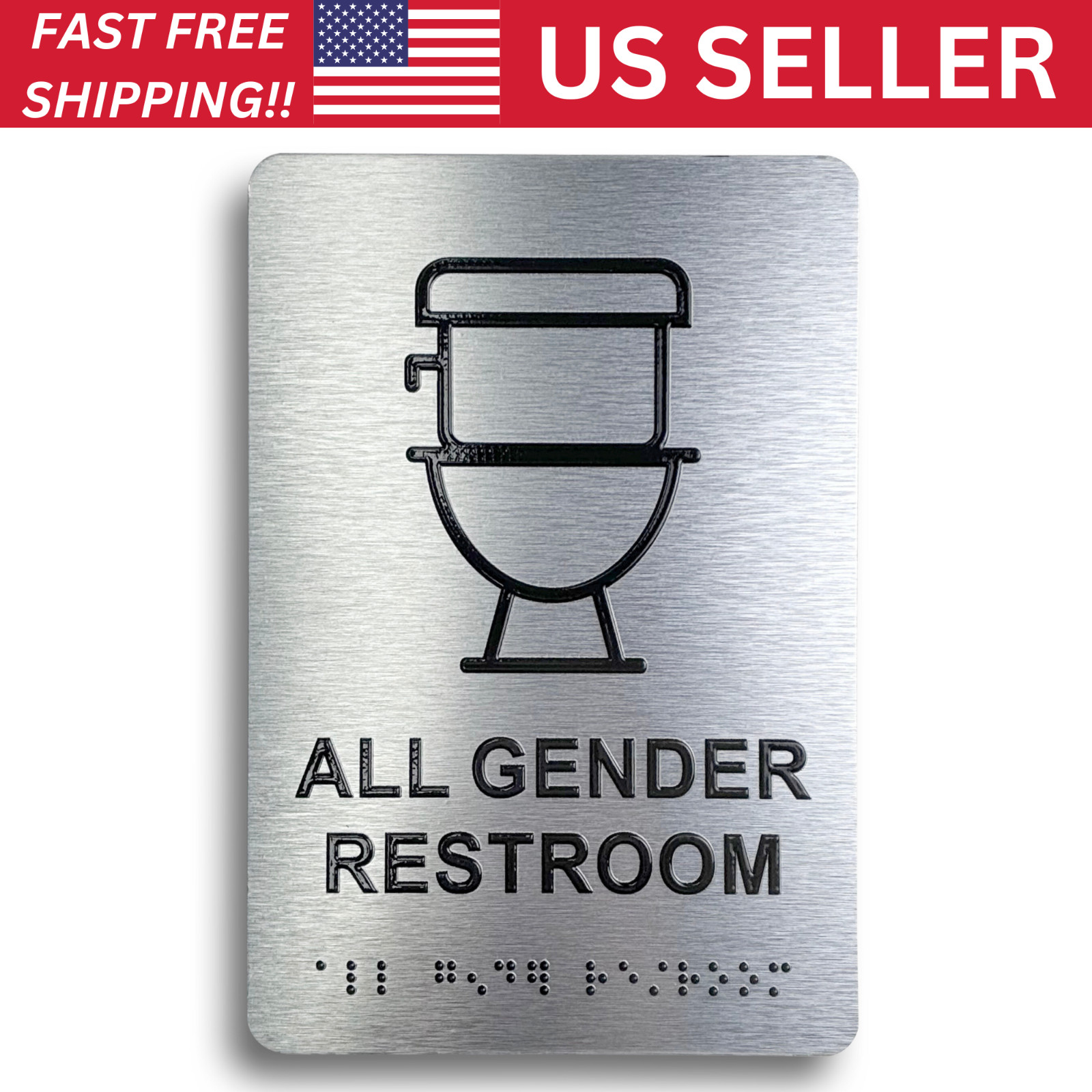 ADA Compliant, Restroom Signs, Brushed Aluminum with Braille text 6″x9″