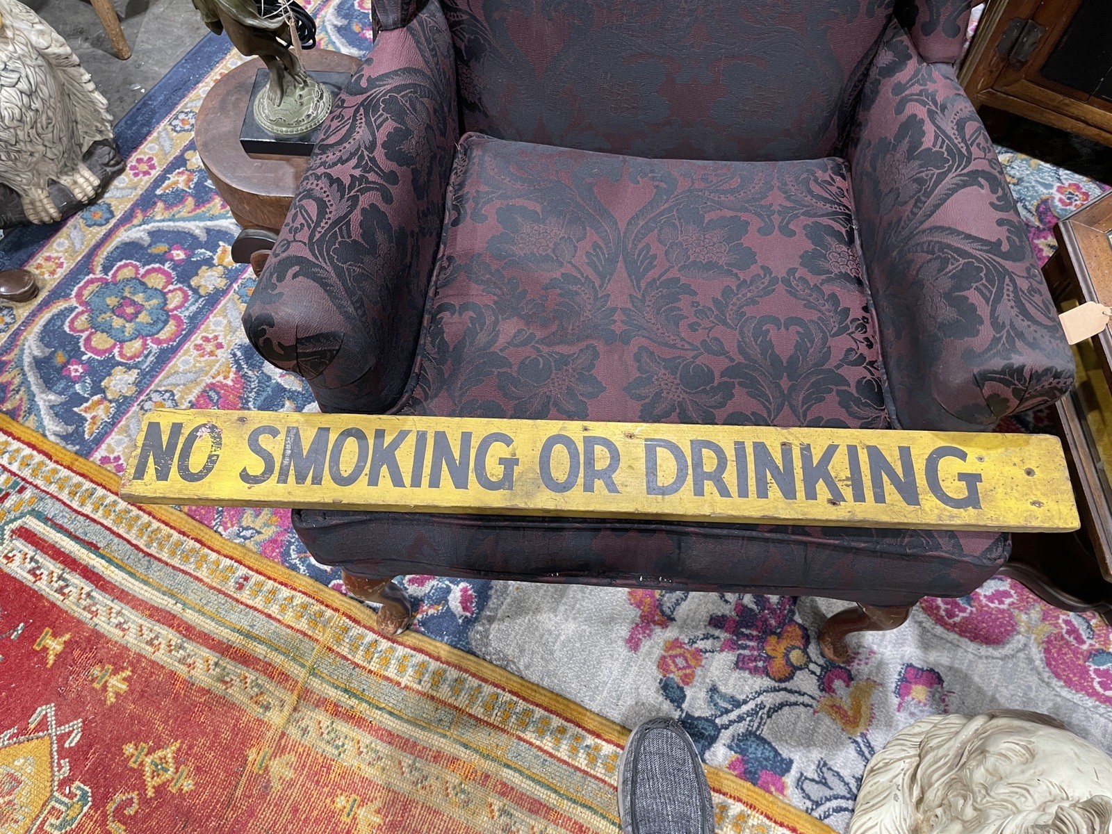 Vintage Wood No Smoking Or Drinking Sign With Stenciled Letters