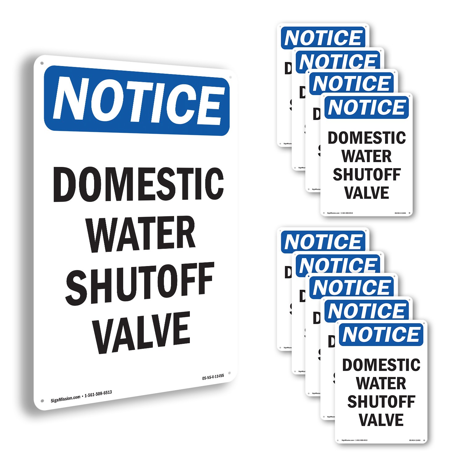 Domestic Water Shutoff Valve OSHA Notice Sign Metal, Plastic, Decal 5 or 10 Pack
