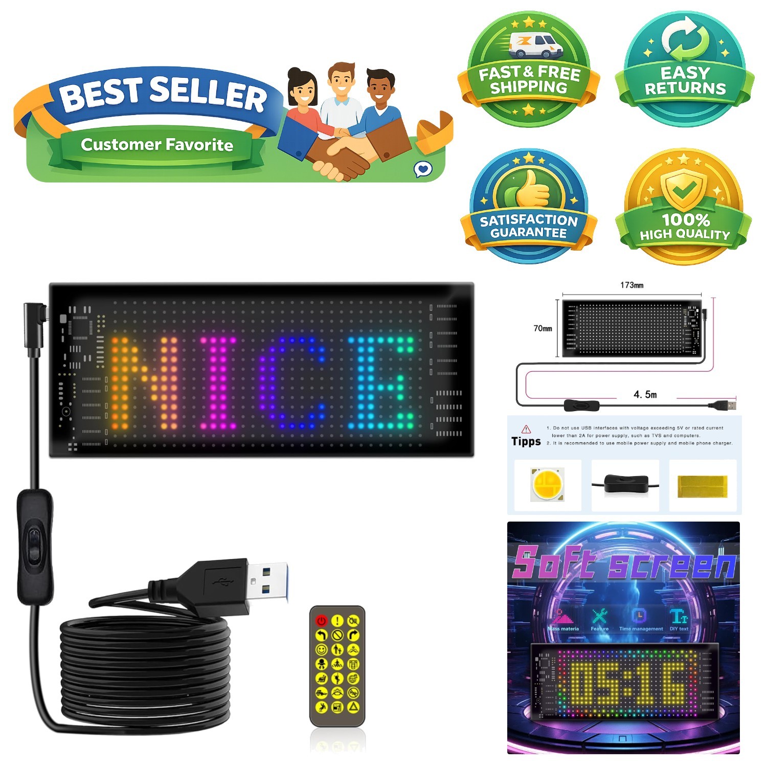 Lightweight 7”x3” Programmable LED Sign – Vibrant Advertising for All Scenes