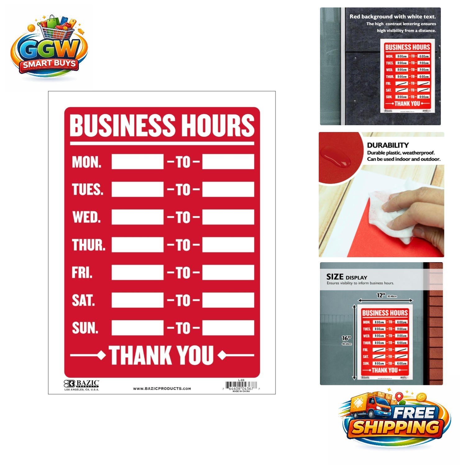 Elegant Weather-Resistant Business Hours Sign 12 x 16 in for Any Establishment
