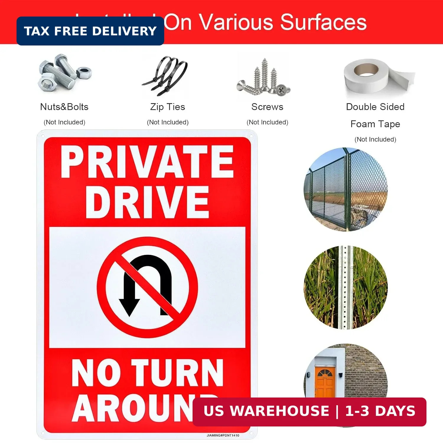 2 Pack Private Drive No Turn around Sign, 10″ X 14″ Driveway Signs No Turnaround