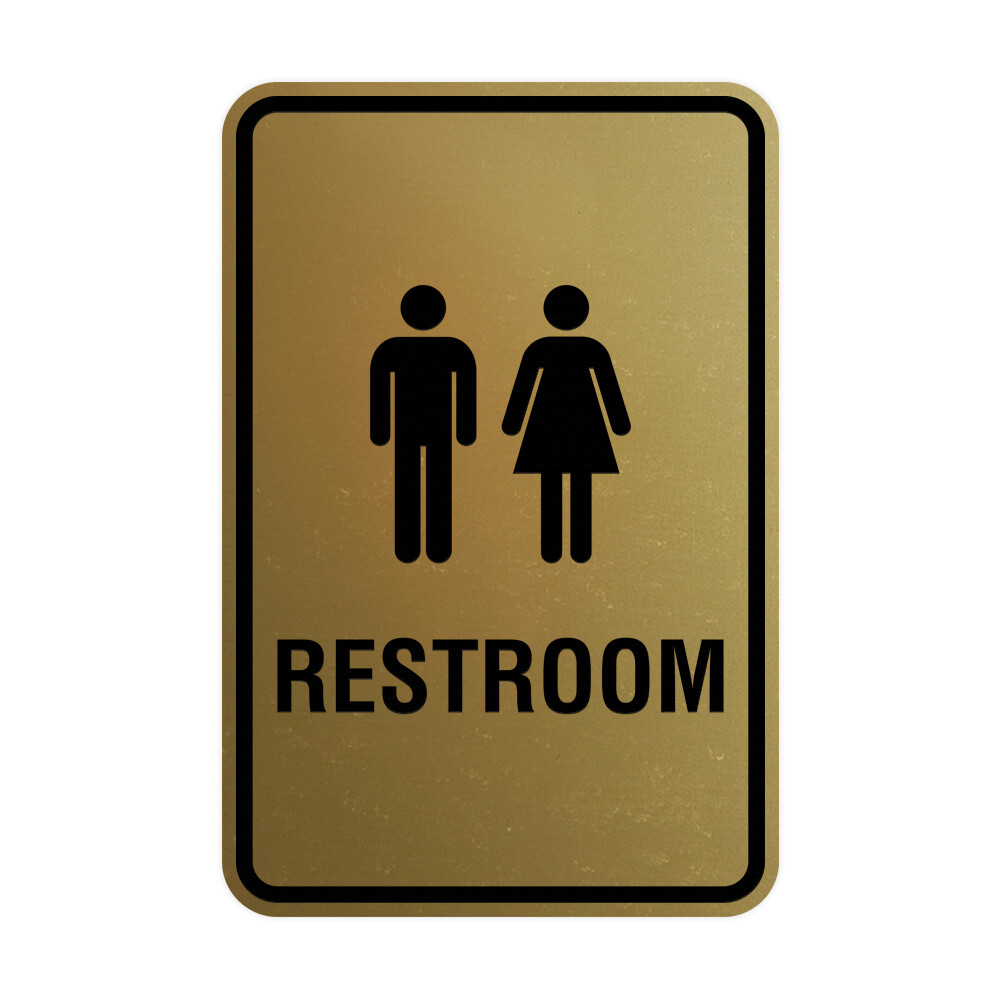 Signs ByLITA Portrait Round Unisex Restroom Sign (Brushed Gold) – Small 4×6″