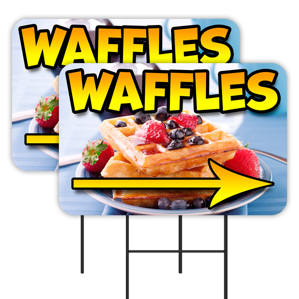 WAFFLES (Arrow) 2 Pack Double-Sided Yard Signs 16″ x 24″ with Metal Stakes (Made