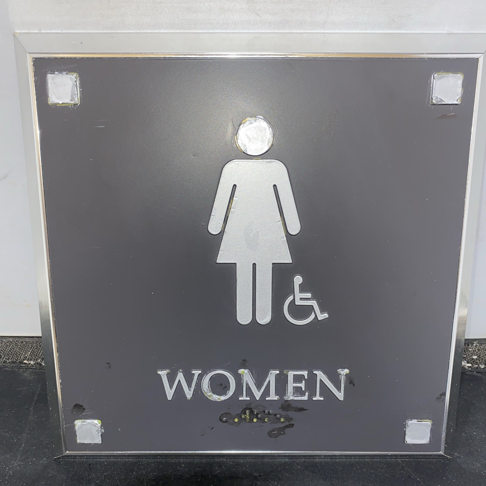 ADA Compliant Women’s Room Sign Self-Adhesive ABS Plastic Metal Braille 9″ X 9″
