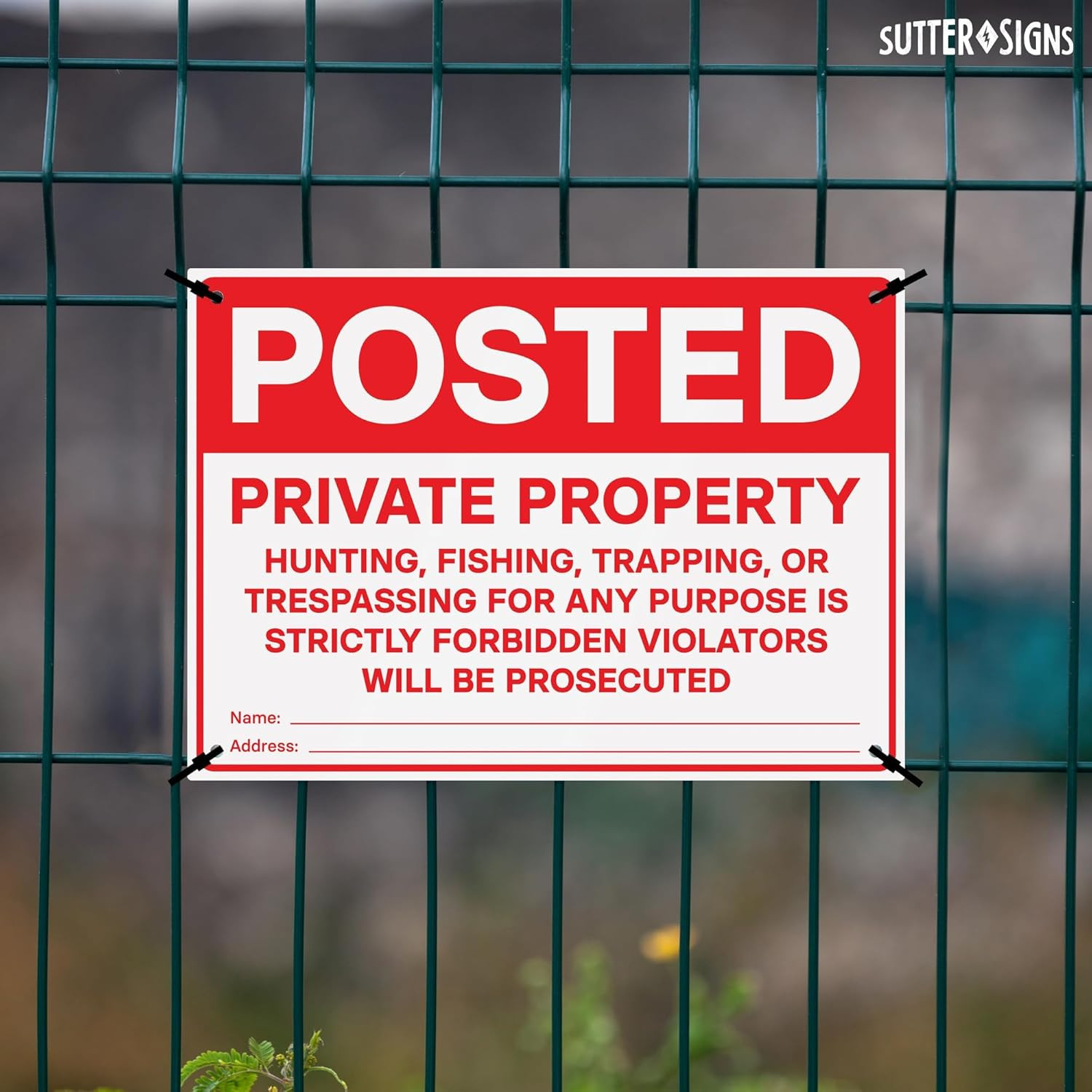 Private Property Signs 4-Pack | No Hunting, No Trespassing, 14″ x 10″ PVC