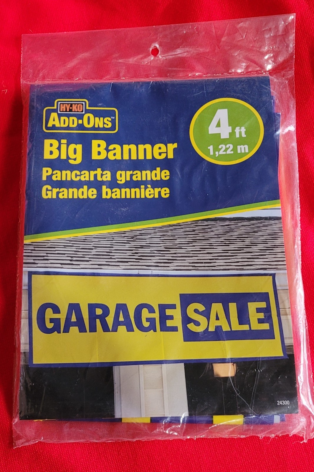 BLUE & YELLOW 4 FOOT VINYL GARAGE SALE HANGING BANNER 48″X18″