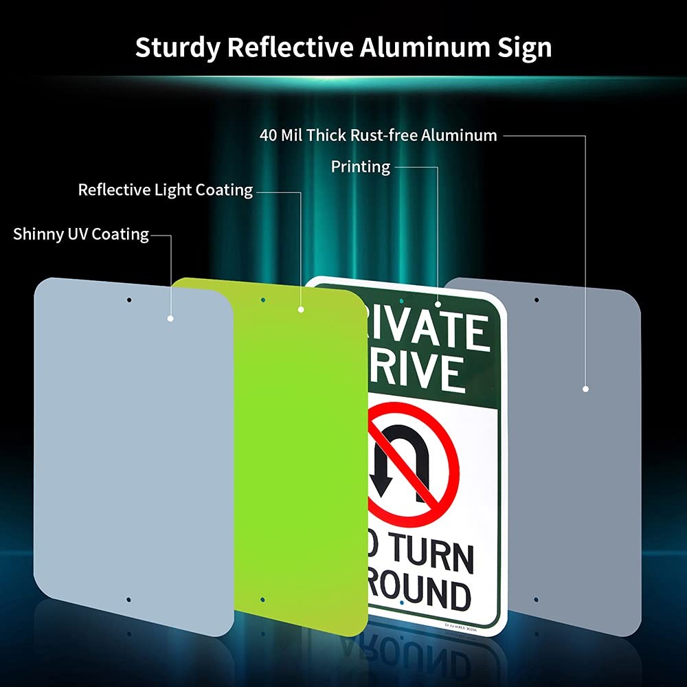 Large Private Drive, No Turn around Sign, 18″X 12″ .04″ Aluminum Reflective Sign