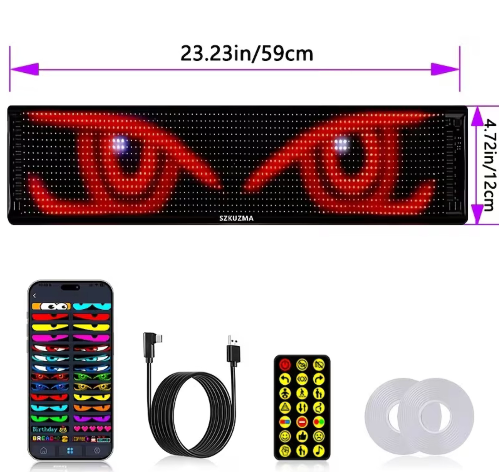 Programmable LED 23″x5″ Flexible Display Remote Control Bluetooth Mobile App