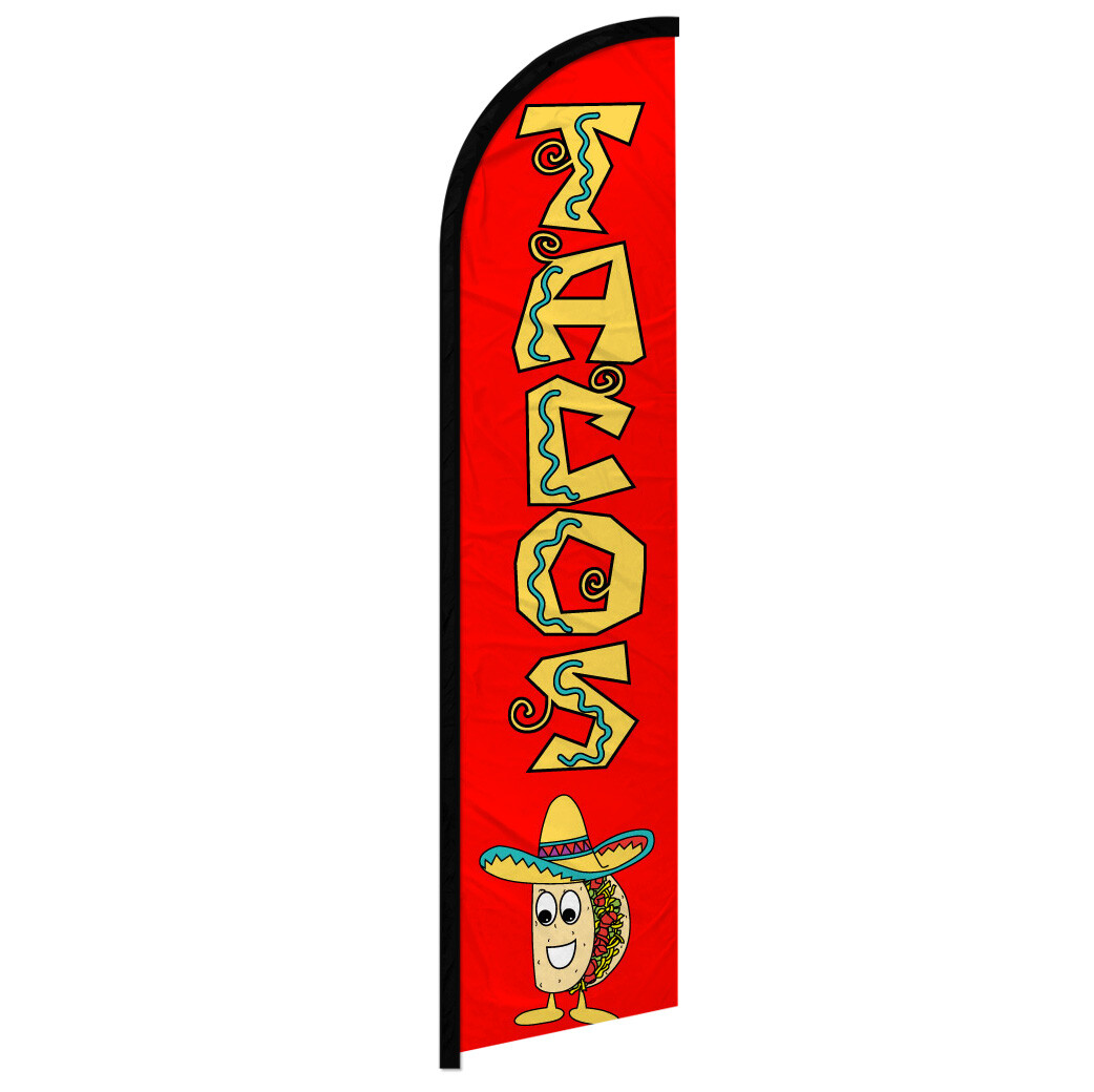 Tacos Full Curve Windless Swooper Flag Concessions Food RED