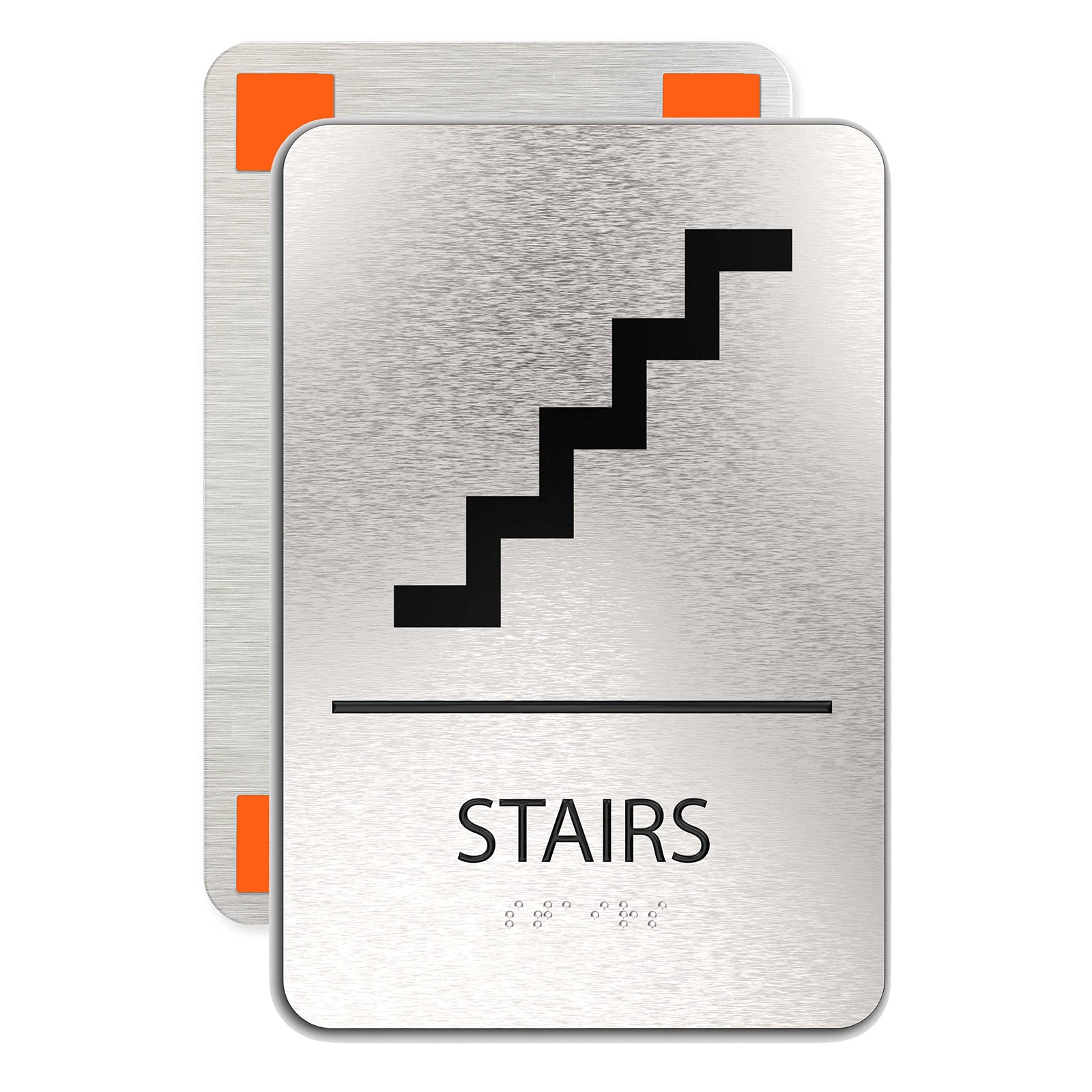 ADA Stairs Sign 6×9 Inch Brushed Aluminum Braille Tape Wall Placard Office