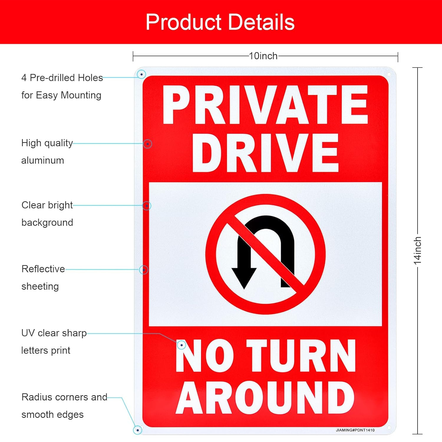 Private Drive Sign, No Turn around Sign, Driveway Signs No Turnaround, 2 Pack 14