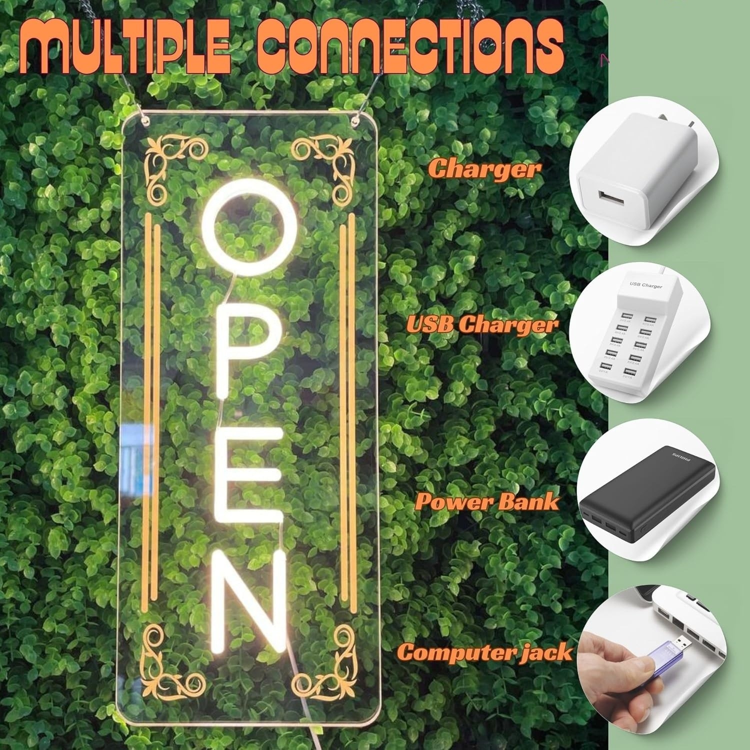 LED Open Sign – UV printing Pattern, LED Open Signs – (7×16.5”, Warm White)