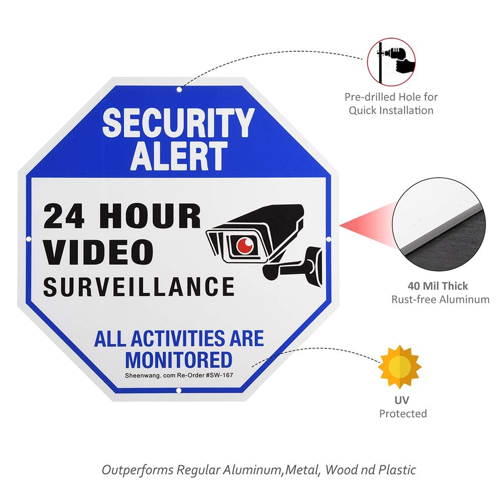 2-Pack Security Camera Sign, Video Surveillance Signs Outdoor, UV Printed 40 Mil