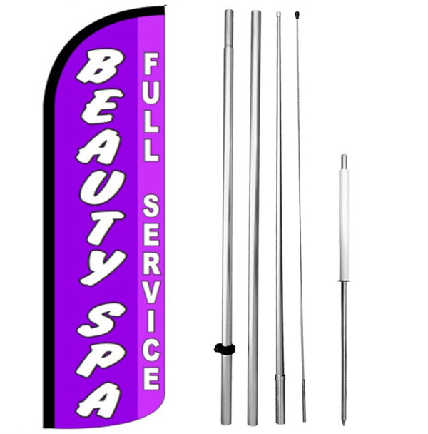 BEAUTY SPA FULL SERVICE Windless Swooper Feather Flag 15 ft Tall Kit Sign pz-h