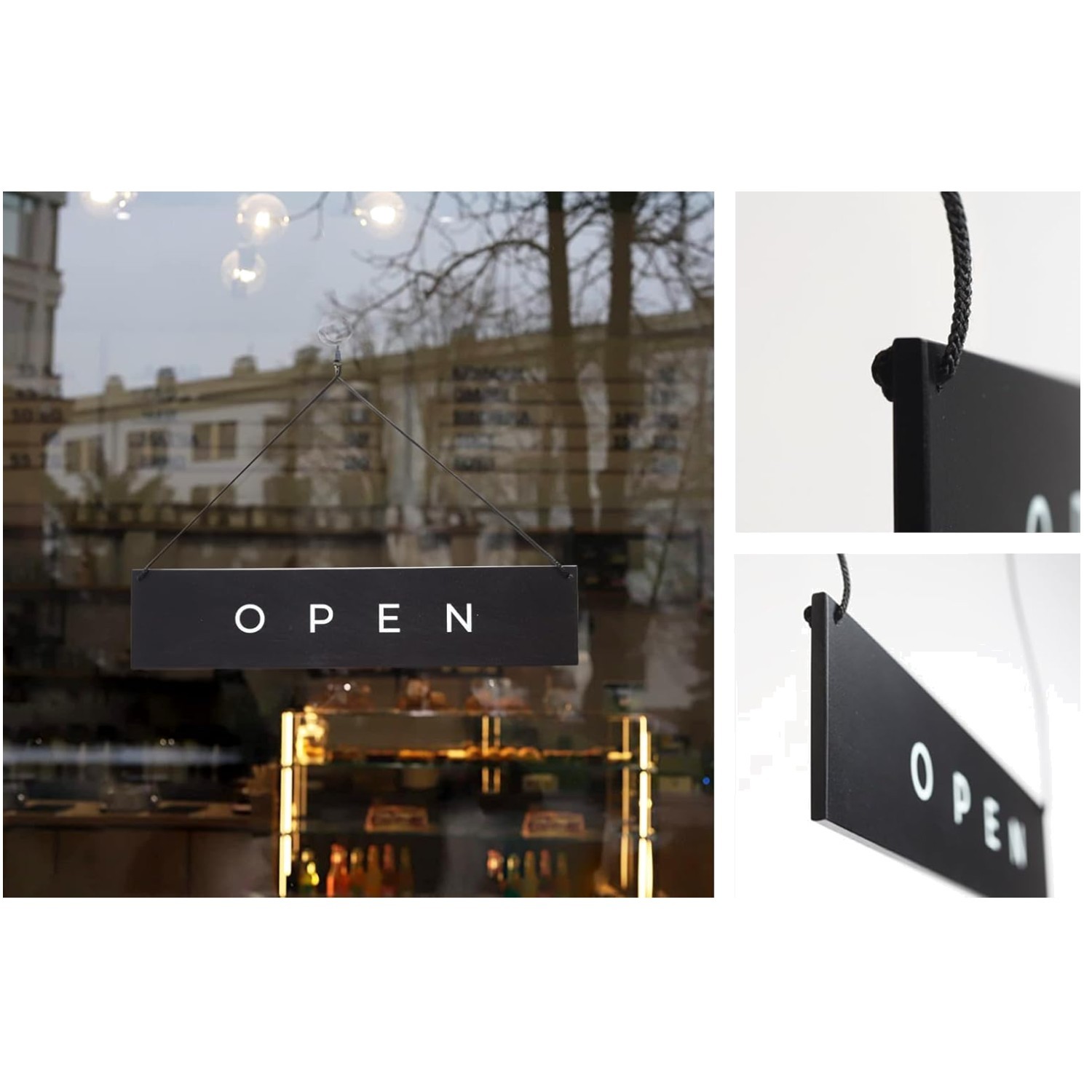 Stylish Black Wooden Open Closed Sign – Double-Sided Design