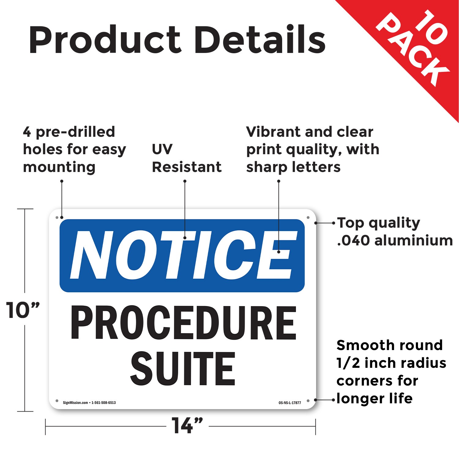 Procedure Suite OSHA Notice Sign Metal, Plastic, Or Decal – 5 or 10 Pack