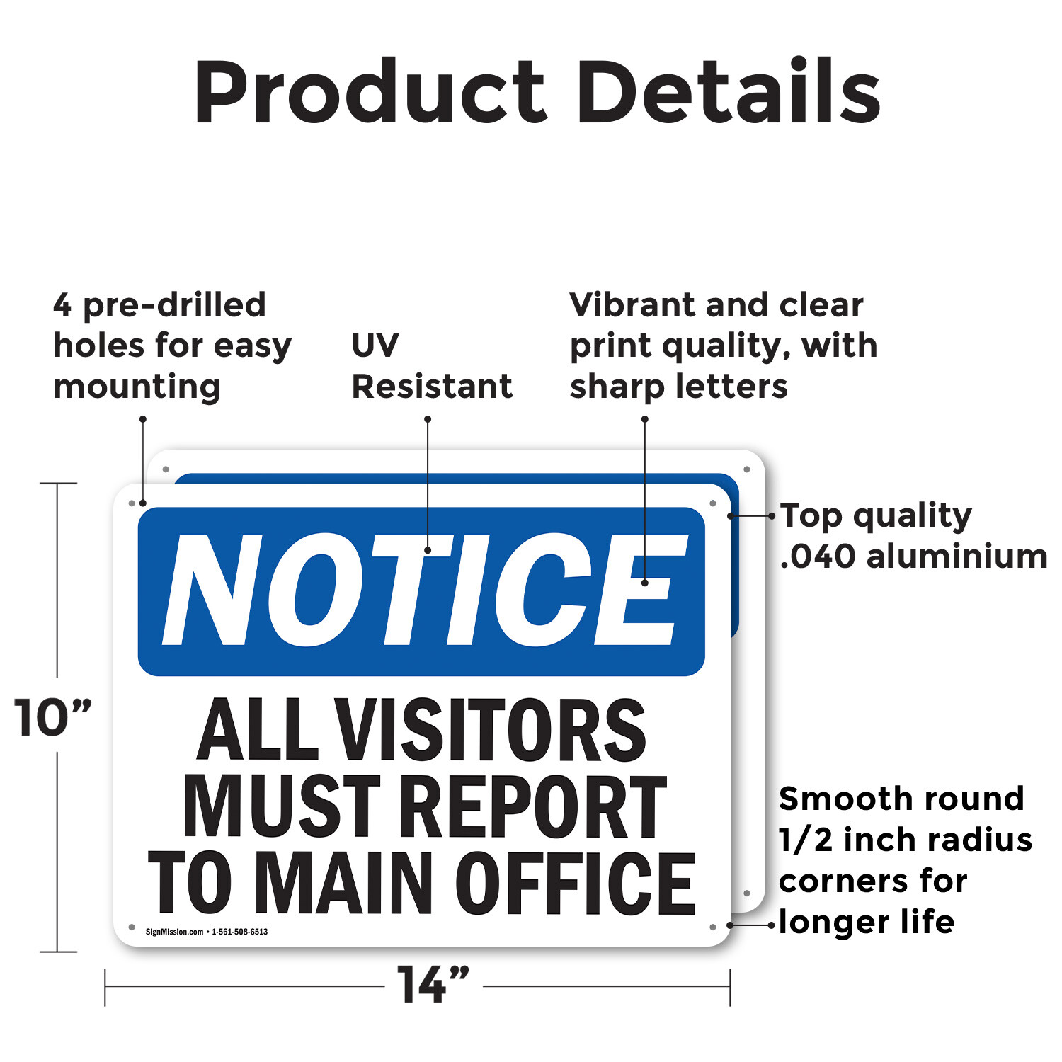 (2 Pack) All Visitors Must Report To Main Office OSHA Notice Sign Decal Metal