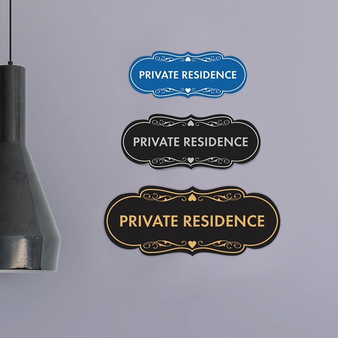 Designer Private Residence Sign Black Silver Large Wall Decor 1 Pack