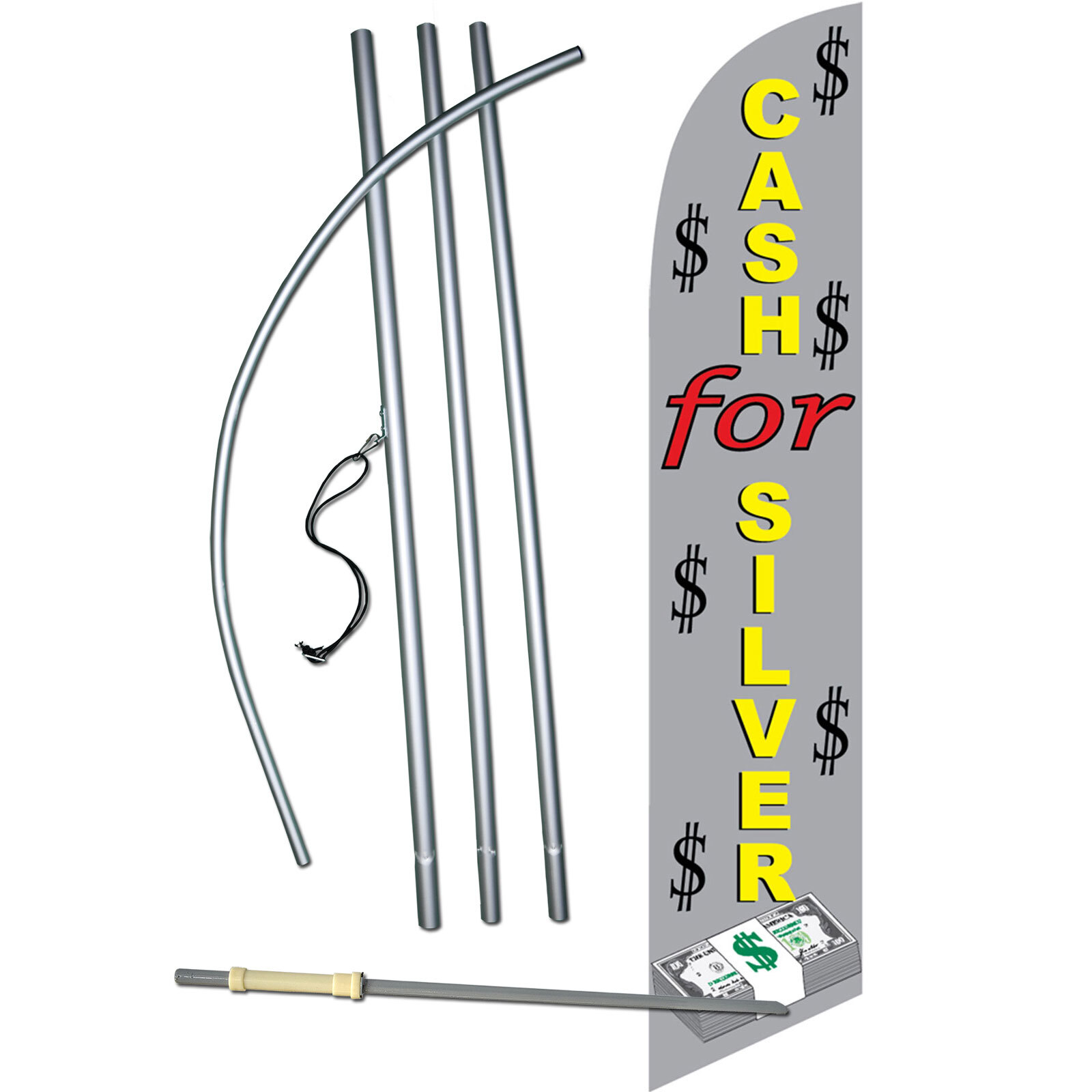 Cash For Silver Flag with Flag Pole and Spike