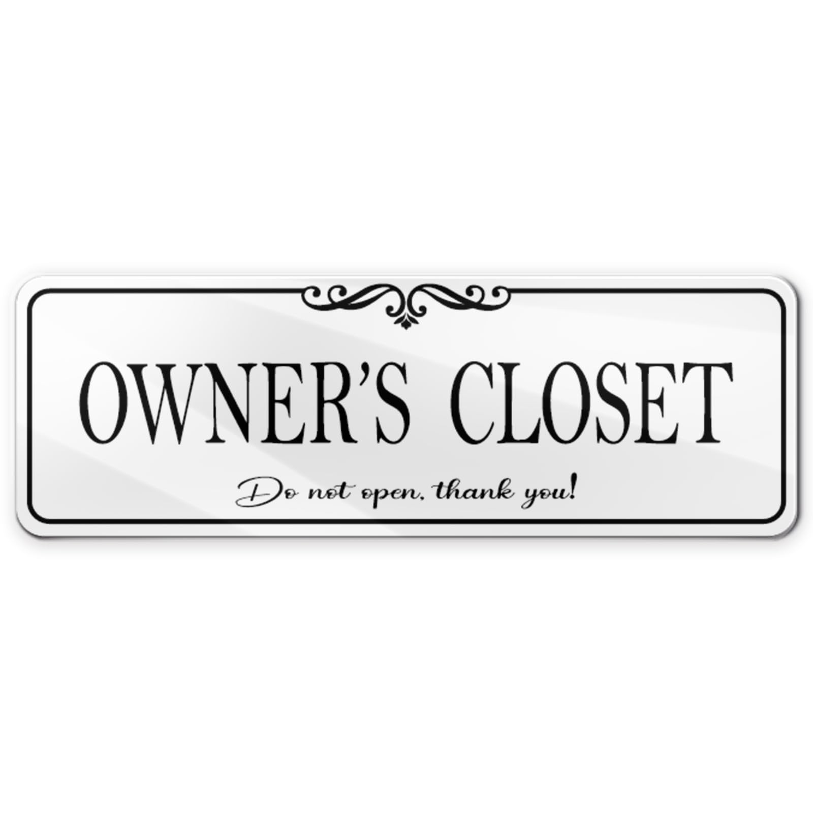 9×3 Inch Elegant White Acrylic SelfStick Owners Closet Sign Rental Host Decor