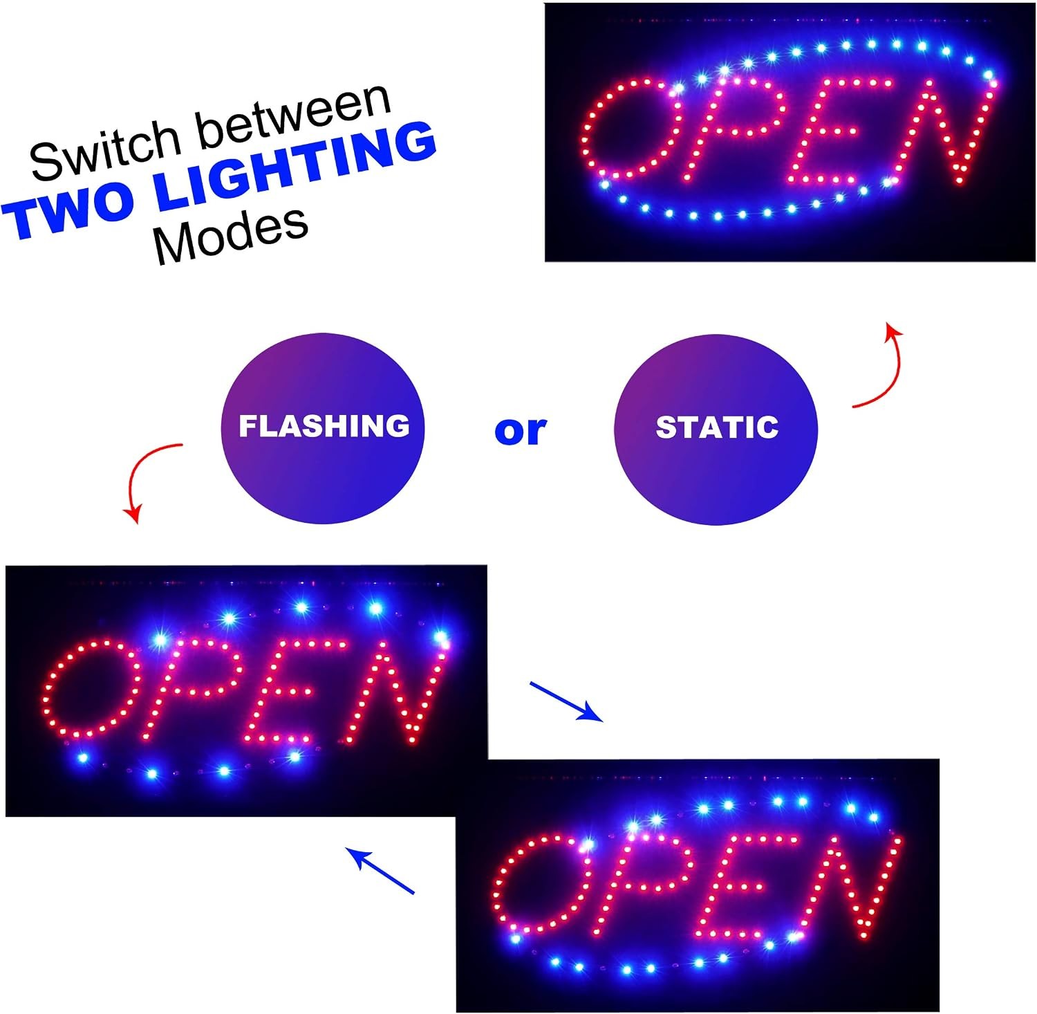 Neon Open Sign for Business in Model 2 Color with Flashing Mode and Business …