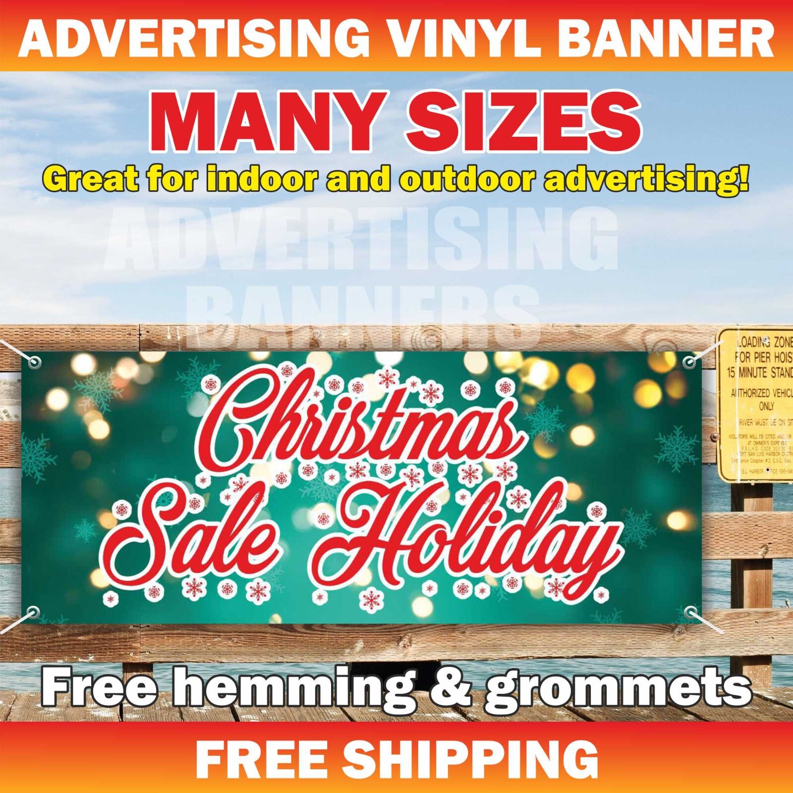 Christmas Sale Holiday Advertising Banner Vinyl Mesh Sign Merry Xmas New Year