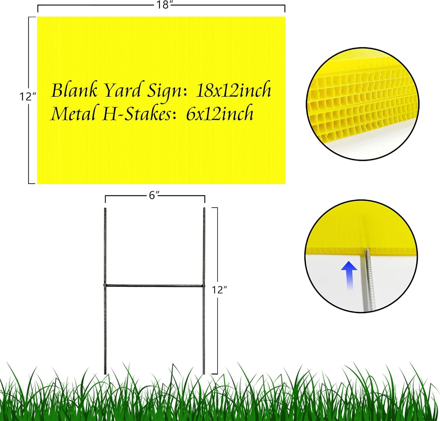 Blank Yard Signs with Stakes, Yellow 4 Pack12″X18″ Corrugated Plastic Sheet for