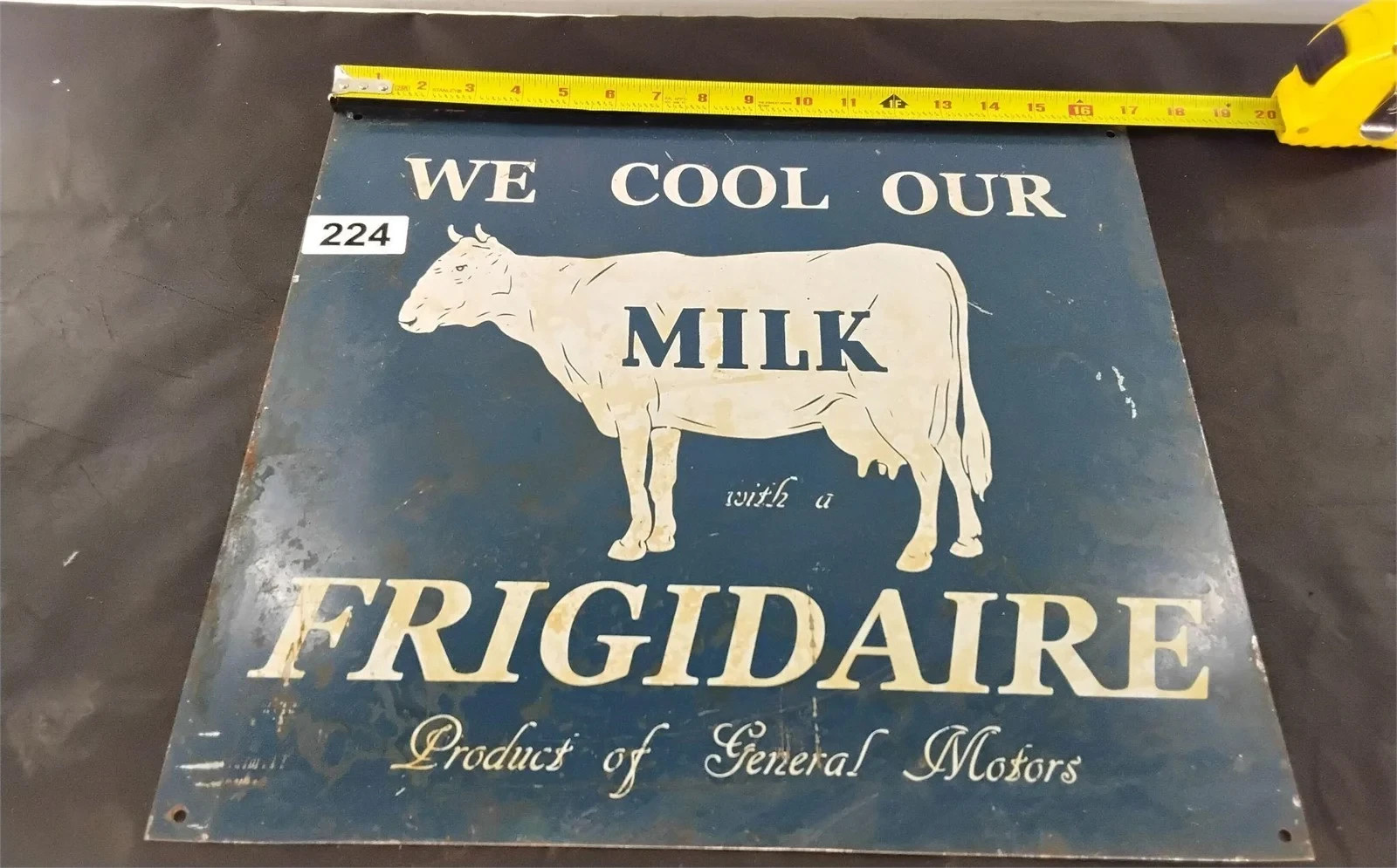 We Cool Our Milk with a Frigidaire Metal Sign 17×15 vintage Dairy general motors