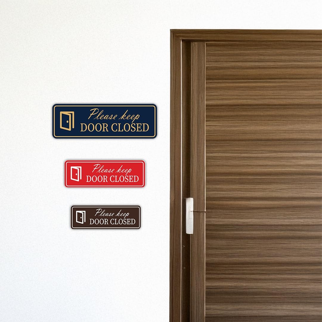 Standard Please Keep Door Closed Sign Brushed Silver Medium Wall Plaque