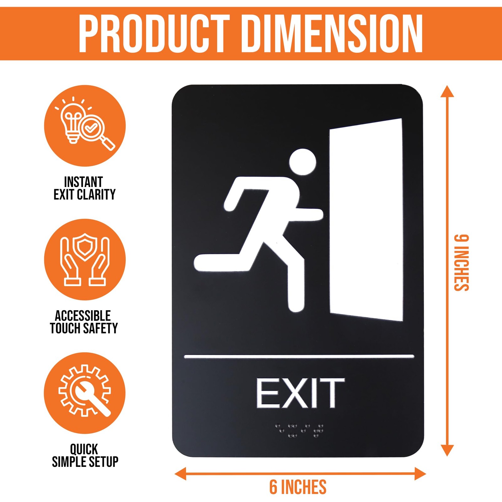 6 x 9-Inch Exit Door Sign with Adhesive, Black, ADA Compliant with Braille Le…