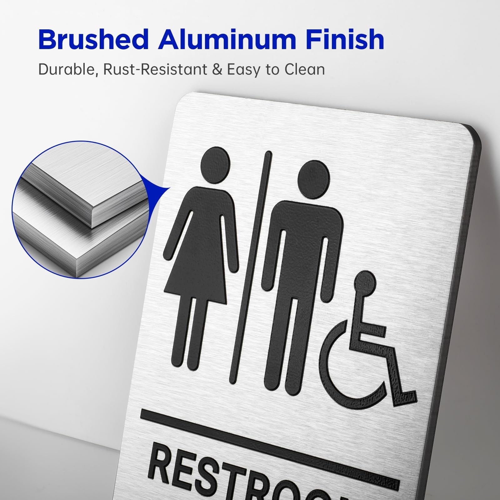Restroom Sign for Business, Brushed Aluminum ADA Compliant Braille Unisex Bat…