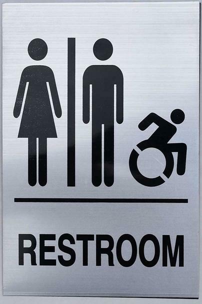 Unisex Restroom – Sign. 6″x9″ Sign -(Aluminium, Brush Silver,Size 6×9)-ref0420