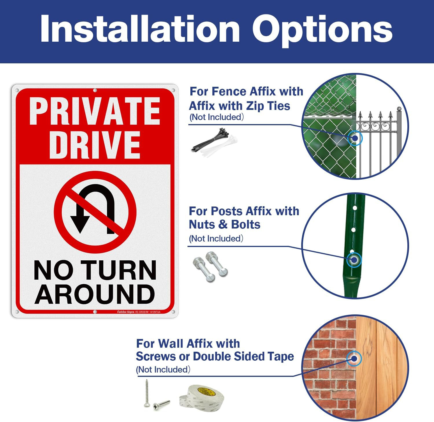 Private Drive Sign, No Turn around Sign, Driveway Signs No Turnaround,14X10 In,