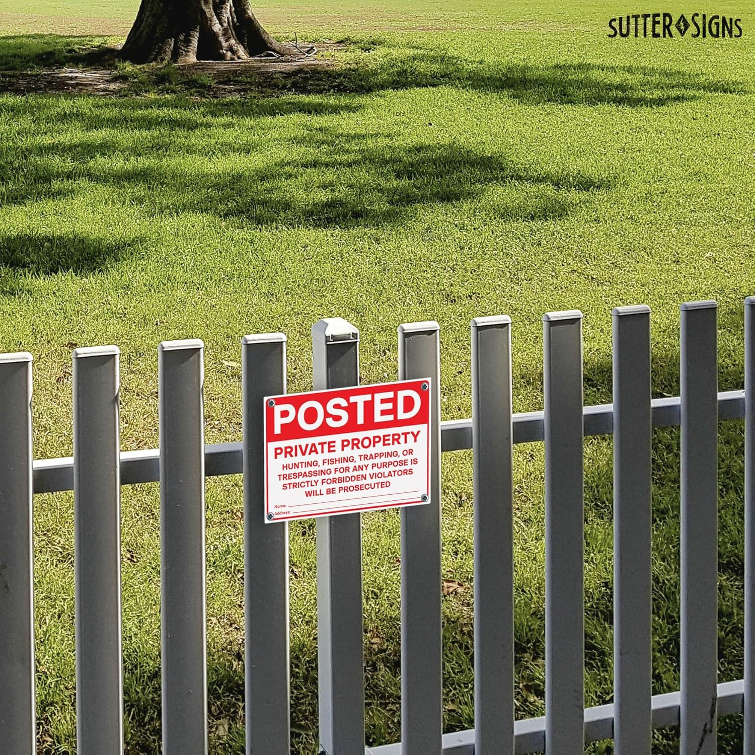 Private Property Signs 4-Pack | No Hunting, No Trespassing, 14″ x 10″ PVC