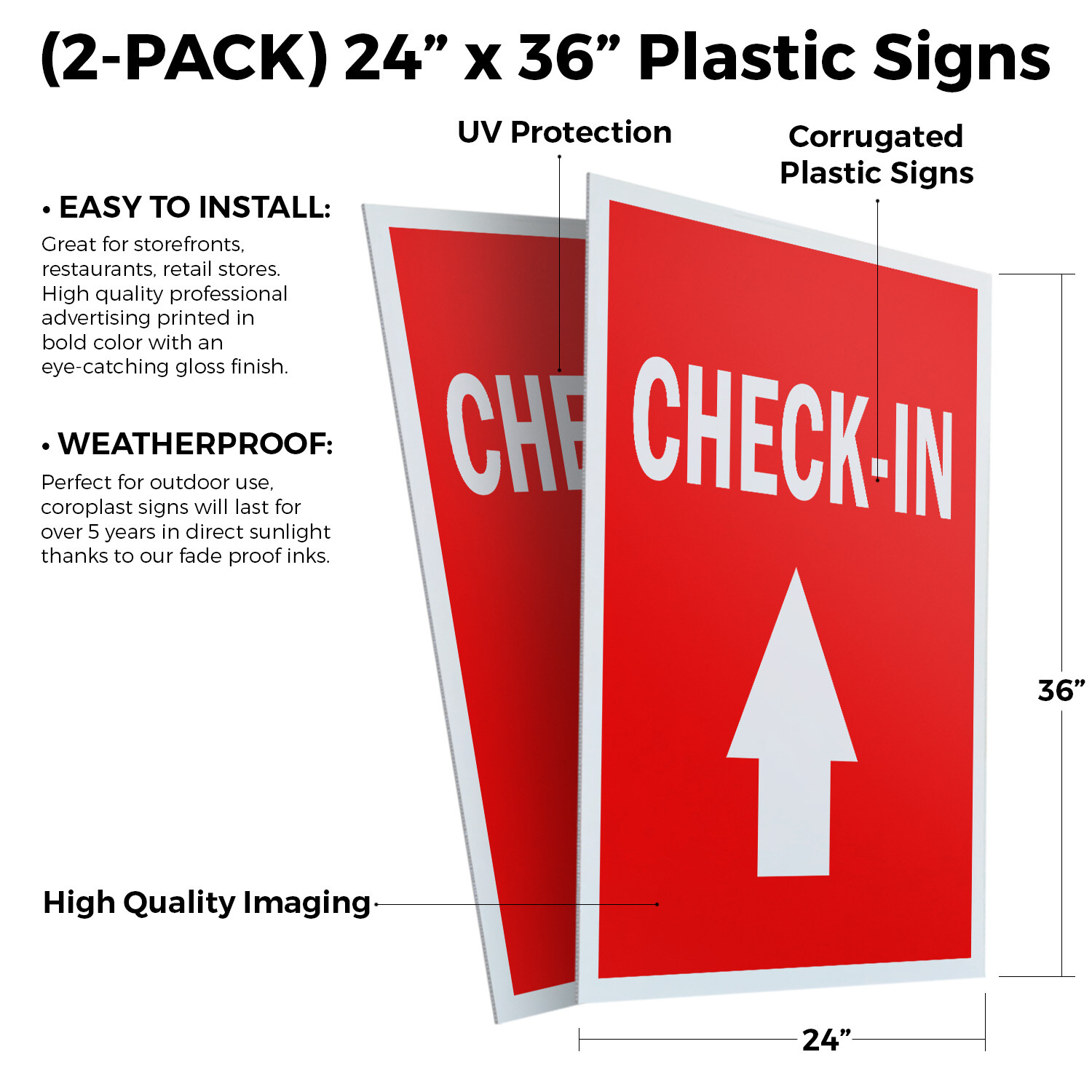 Check-in With Up Arrow 24″ x 36″ 2 Pack Of Store Sign Plastic Or Decal