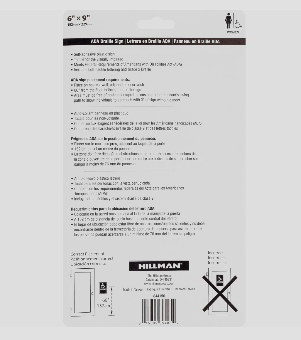 Women’s Handicapped Restroom Sign with Braille 6″ x 9″