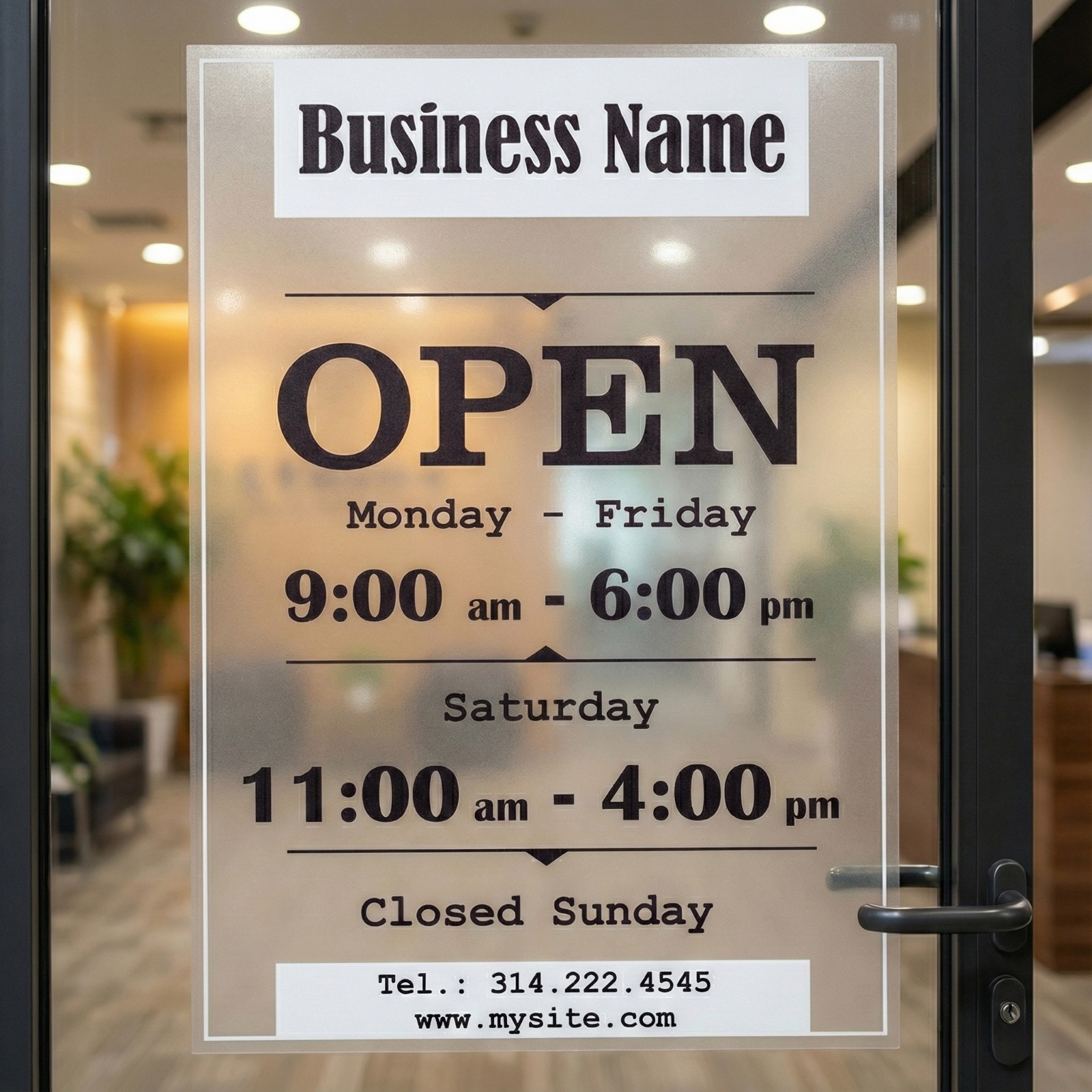 Custom Business Hours Sign for Door – Personalized Static Cling Window Decal