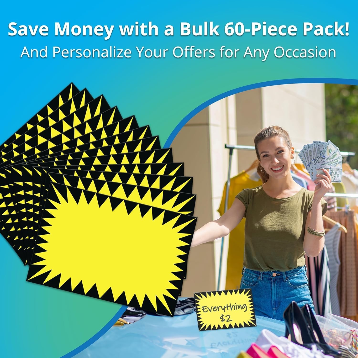 Price Burst 60 Yellow Sign Pack. Boost Sales with Bright Display Tags. Durabl…